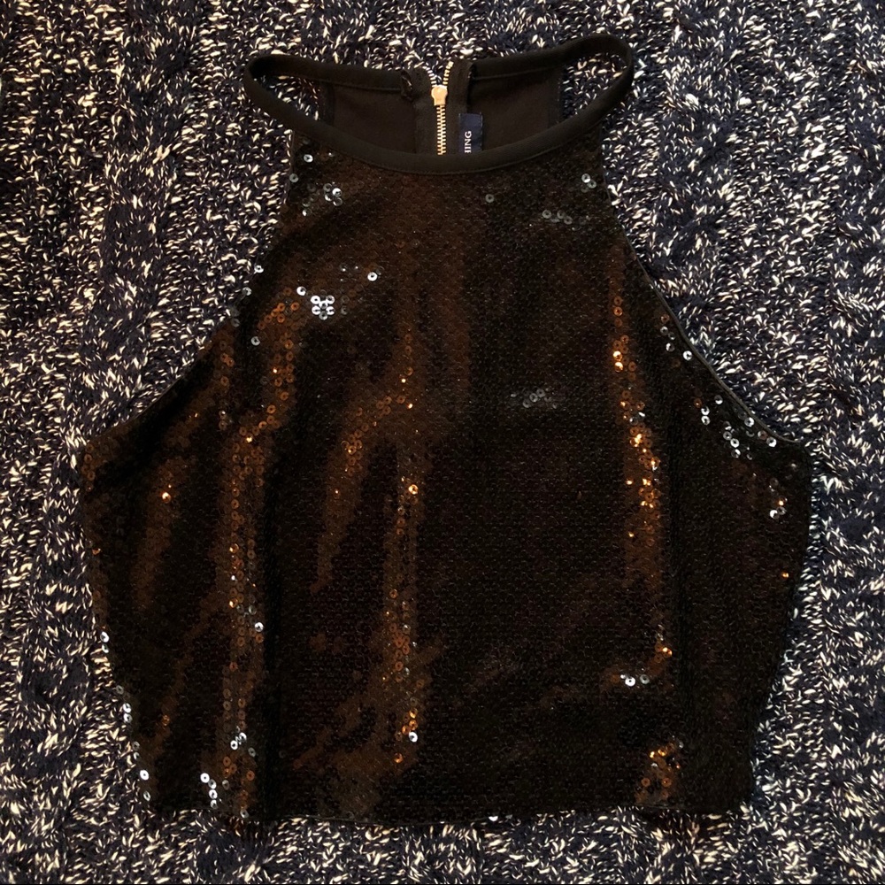Sequin Zip-Up Back Crop Top